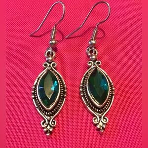 Green Marquise Rhinestone Drop Earrings